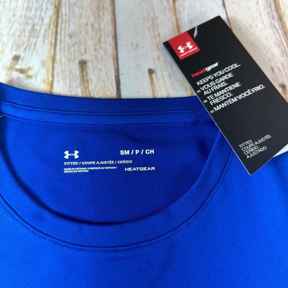 NEW Under Armour FITTED Womens Size Small Blue HeatGear Athletic T Shirt Top Tee - Picture 7 of 10